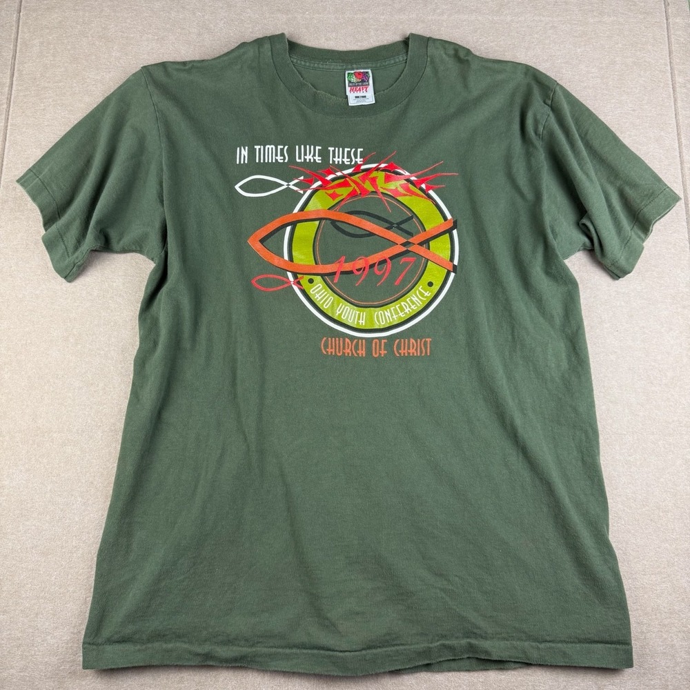 Vintage Church of Christ Shirt Mens XL Green 1997 Ohio Youth Conf Tee USA Made